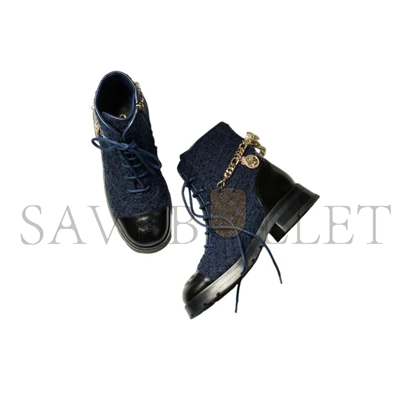 CHANEL LACE-UPS WOOL TWEED, CALFSKIN & METAL NAVY BLUE & BLACK G39393 Y56125 K4839 CHANEL LACE-UPS WOOL TWEED, CALFSKIN & METAL NAVY BLUE & BLACK G39393 Y56125 K4839